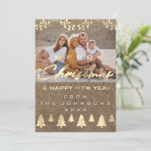 フォトメリークリスマスハッピーニューイヤーKraft金ゴールド シーズンカード (スタンド正面)