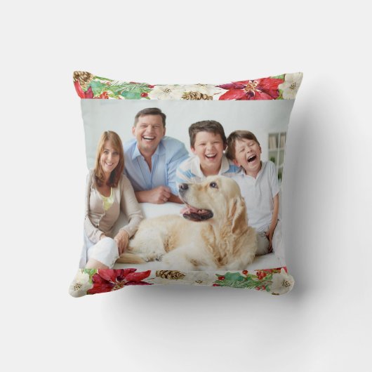 フォトメリークリスマスフローラリースホリーリーフ クッション (裏面)