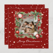 フォトメリークリスマスリーススターズレッドモダン シーズンカード (正面/裏面)