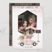 フォトメリークリスマス付き水彩ヴィンテージカー シーズンカード (正面/裏面)