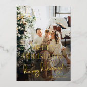 フォトメリークリスマス家族の挨拶エレガント 箔シーズンカード (正面)
