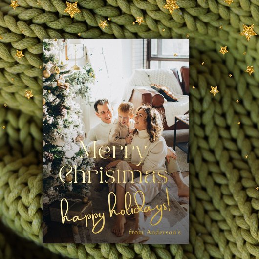 フォトメリークリスマス家族の挨拶エレガント 箔シーズンカード