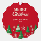 フォトメリークリスマス赤い緑のレトロな木 オーナメントカード (正面)