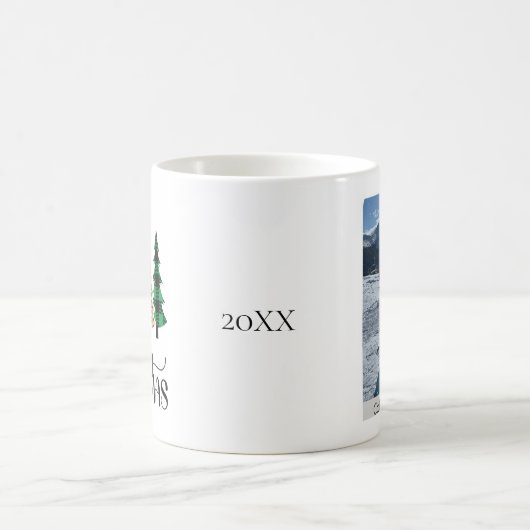 フォトメリークリスマス赤い緑の格子木 コーヒーマグカップ (中央)