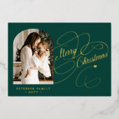 フォトメリーパーソナライズされたクリスマスのスクリプト金ゴールド 箔シーズンカード (正面)