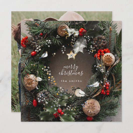 フォトメリーモダンクリスマスドアリース シーズンカード (正面/裏面)