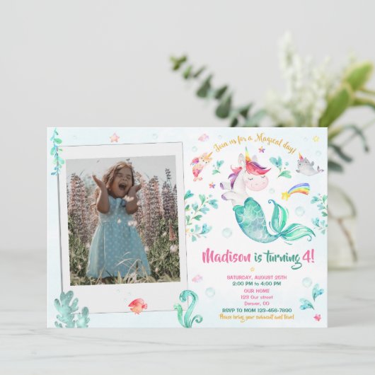 フォトメルミコーン誕生日の招待ガールマジカル 招待状 (スタンド正面)