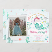 フォトメルミコーン誕生日の招待ガールマジカル 招待状 (正面/裏面)