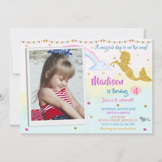 フォトメルミコーン誕生日の招待マジカルパーティー 招待状 (正面)