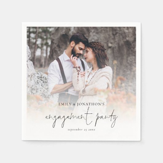 フォトモダンオーバーレイ婚約パーティナプキンス スタンダードカクテルナプキン (正面)