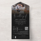 フォトモダンオーバーレイQRコードスクリプ結婚トの黒 オールインワン招待状 (内側)