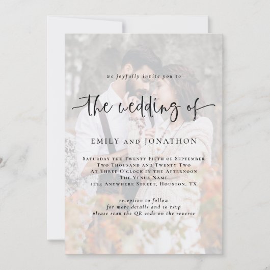 フォトモダンオーバーレイQRコード結婚式招待状 招待状 (正面)