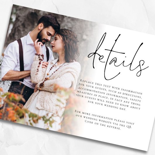 フォトモダンオーバーレイQRコード詳細結婚 エンクロージャーカード