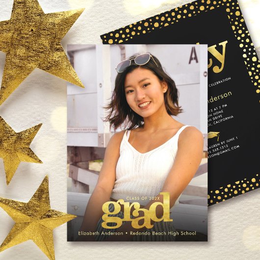 フォトモダンクはっきりしたロ金ゴールドグラードパーティーエレガント 招待状