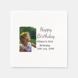 フォトモダンクラシックの名前の追加日付ハッピーバースデー スタンダードカクテルナプキン