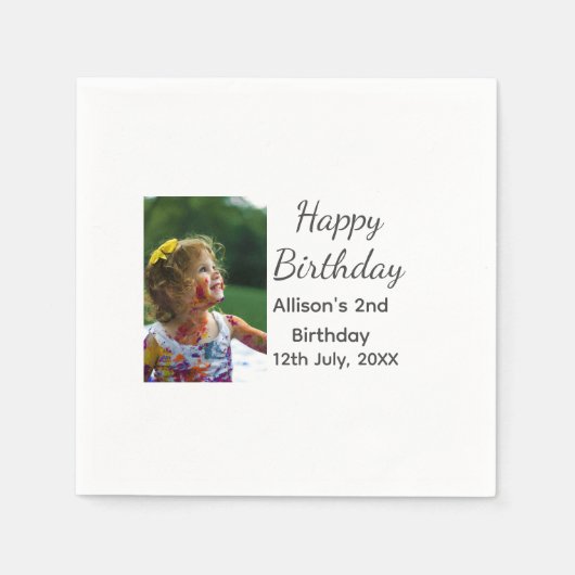 フォトモダンクラシックの名前の追加日付ハッピーバースデー スタンダードカクテルナプキン (正面)