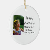 フォトモダンクラシックの名前の追加日付ハッピーバースデー セラミックオーナメント (右)