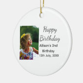 フォトモダンクラシックの名前の追加日付ハッピーバースデー セラミックオーナメント (左)