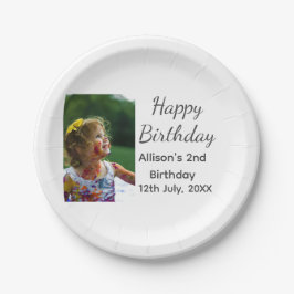 フォトモダンクラシックの名前の追加日付ハッピーバースデー ペーパープレート