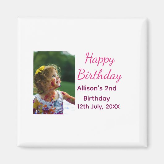 フォトモダンクラシックの名前の追加日付ハッピーバースデー マグネット (正面)