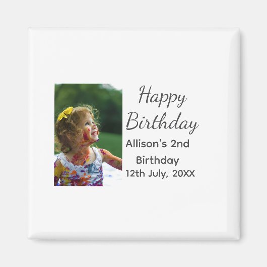 フォトモダンクラシックの名前の追加日付ハッピーバースデー マグネット (正面)