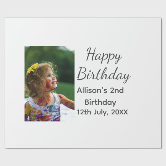 フォトモダンクラシックの名前の追加日付ハッピーバースデー ラッピングペーパー (フラット)