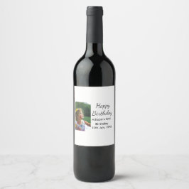フォトモダンクラシックの名前の追加日付ハッピーバースデー ワインラベル