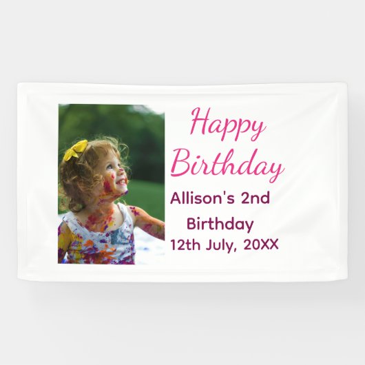 フォトモダンクラシックの名前の追加日付ハッピーバースデー 横断幕 (横)