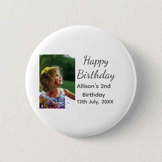 フォトモダンクラシックの名前の追加日付ハッピーバースデー 缶バッジ (正面)