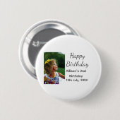 フォトモダンクラシックの名前の追加日付ハッピーバースデー 缶バッジ (正面&裏面)