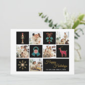 フォトモダンコラージブラック金ゴールドホリデーカード シーズンカード (スタンド正面)