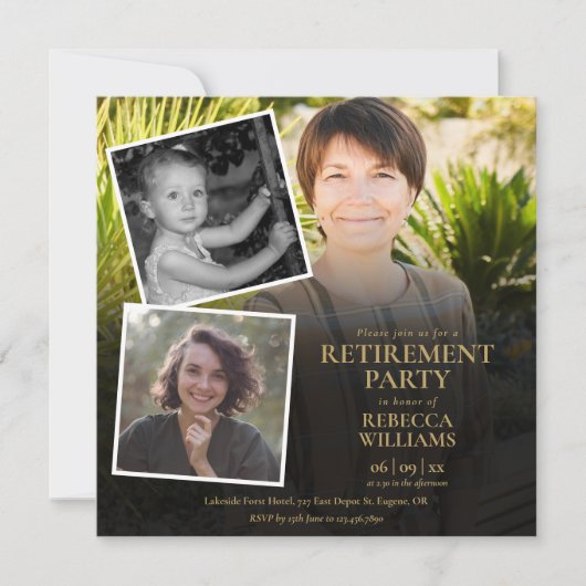 フォトモダンコラージュの退職パーティー 招待状 (正面)