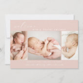 フォトモダンコラージュシンプルスクリプトピンク誕生 案内状 (正面)