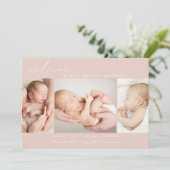 フォトモダンコラージュシンプルスクリプトピンク誕生 案内状 (スタンド正面)