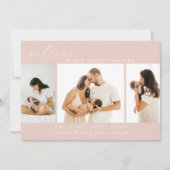 フォトモダンコラージュシンプルスクリプトピンク誕生 案内状 (正面)