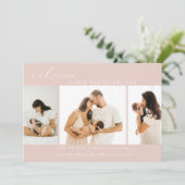 フォトモダンコラージュシンプルスクリプトピンク誕生 案内状 (スタンド正面)