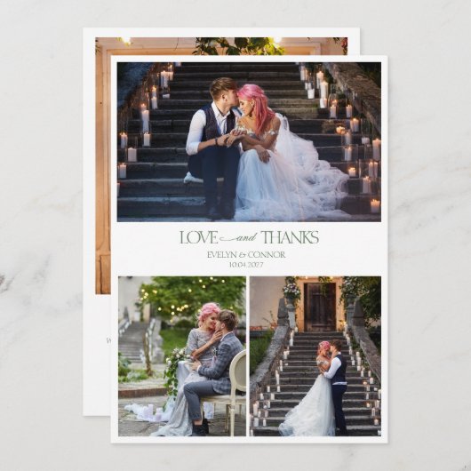 フォトモダンコラージュタイポグラフィメ結婚ッセージ サンキューカード (正面/裏面)