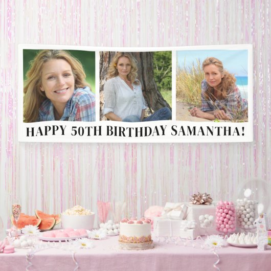 フォトモダンコラージュハッピーバースデー 横断幕 (パーティー)