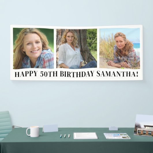 フォトモダンコラージュハッピーバースデー 横断幕 (トレードショー)