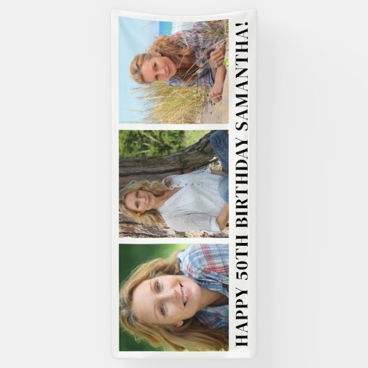 フォトモダンコラージュハッピーバースデー 横断幕 (縦)