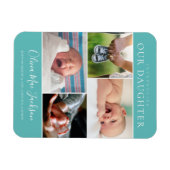 フォトモダンコラージュベビー発表ティール(緑がかった色) マグネット (横)