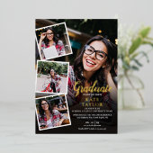 フォトモダンコラージュ卒業パーティー金箔イン 箔招待状 (立ち正面)