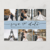 フォトモダンコラージュ日付を保存するダスティブルー 案内ポストカード (正面)