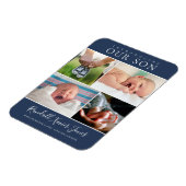 フォトモダンコラージュ男の赤ちゃん発表青 マグネット (左側)