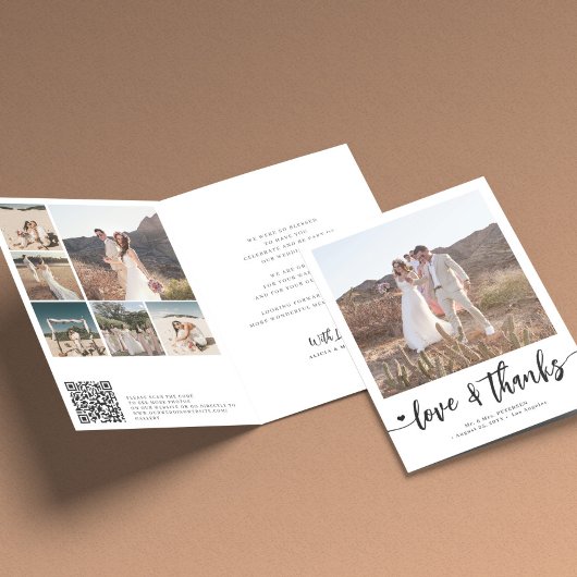 フォトモダンコラージュ黒と白結婚の サンキューカード