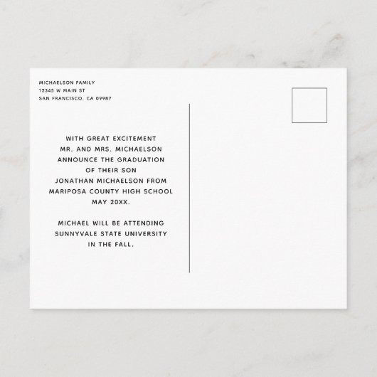 フォトモダンコラージュ黒金ゴールド卒業 案内ポストカード (裏面)