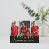 フォトモダンコラージュ黒金ゴールド卒業 案内ポストカード (スタンド正面)