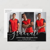 フォトモダンコラージュ3写真卒業 案内ポストカード (正面/裏面)