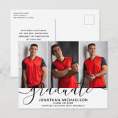 フォトモダンコラージュ3写真卒業 案内ポストカード (正面/裏面)