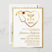 フォトモダンゴールデンホワイト看護卒業式パーティー ポストカード (正面/裏面)